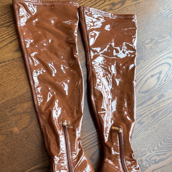 Brown Patent Leather Over-the-Knee Boots - Picture 3 of 5